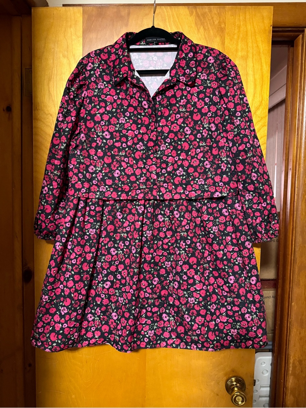 English Factory Black Dress with Pink Floral Print